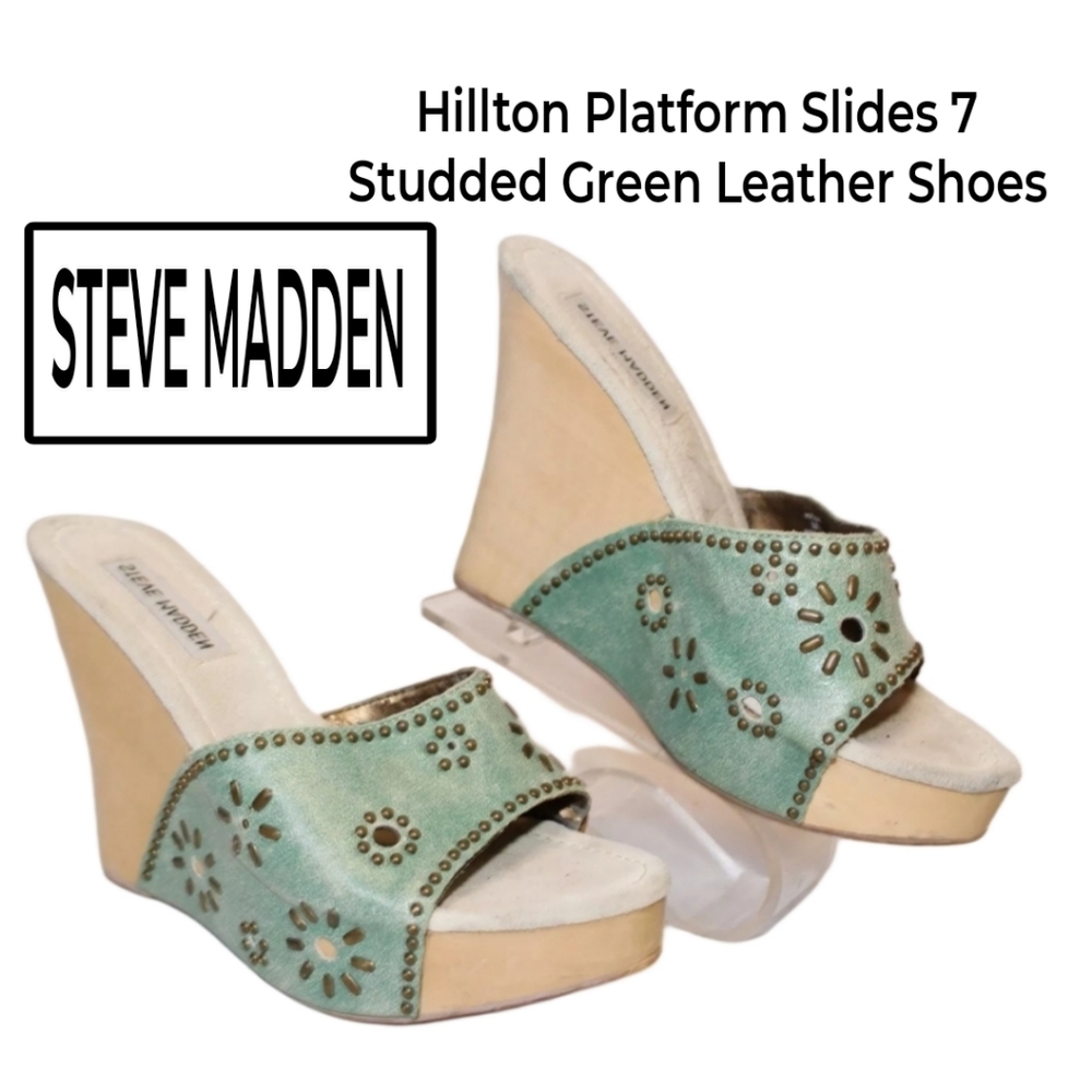 Steve Madden Green Studded Hillton Platform Slide Sandals